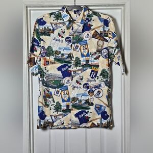 Reyn Spooner Kansas City Royals Hawaiian Shirt Men's Medium Blue Beige MLB Retro